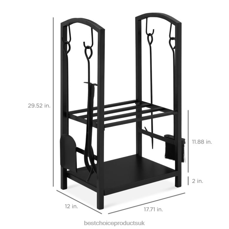 Accessory Best Choice Products5-Piece Firewood Log Rack Holder Tools Set w/ Hook, Broom, Shovel, Tongs N62R351 Black