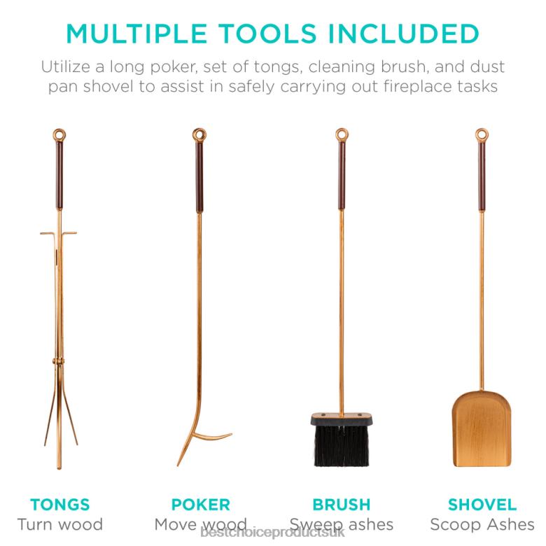 Accessory Best Choice Products5-Piece Modern Contemporary Indoor Outdoor Fireplace Antique Tool Set N62R667 Gold