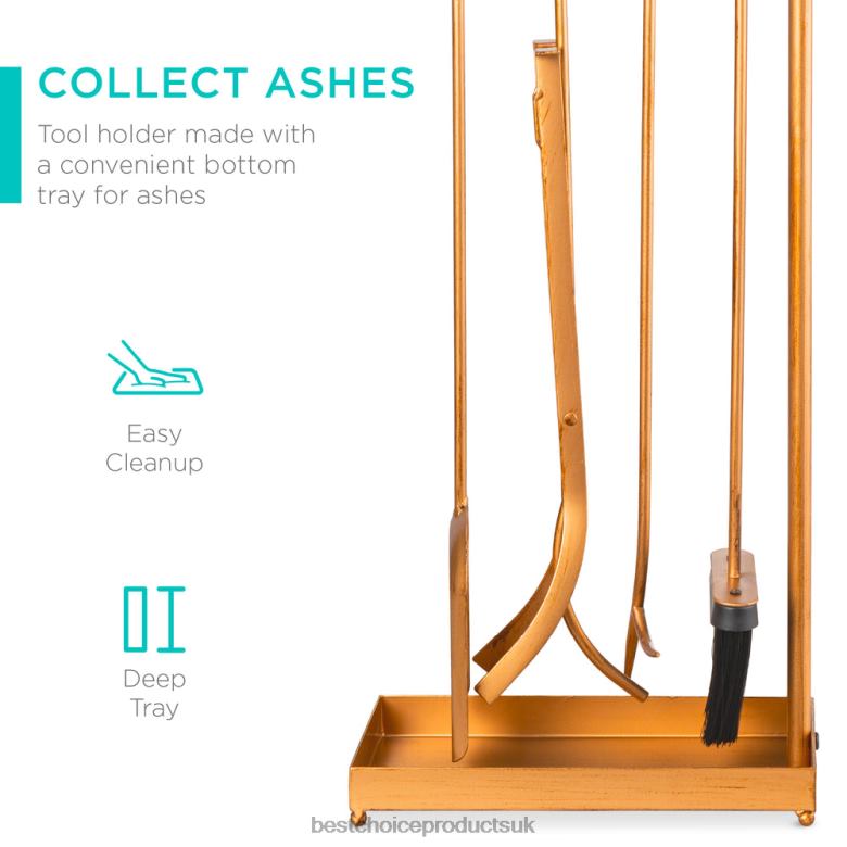 Accessory Best Choice Products5-Piece Modern Contemporary Indoor Outdoor Fireplace Antique Tool Set N62R667 Gold