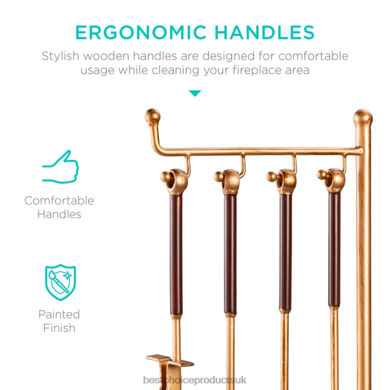Accessory Best Choice Products5-Piece Modern Contemporary Indoor Outdoor Fireplace Antique Tool Set N62R667 Gold
