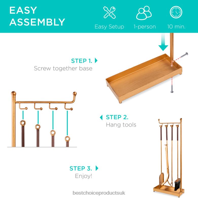 Accessory Best Choice Products5-Piece Modern Contemporary Indoor Outdoor Fireplace Antique Tool Set N62R667 Gold