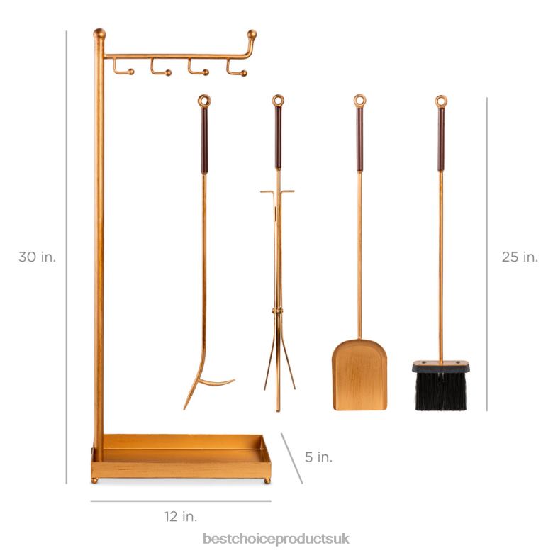Accessory Best Choice Products5-Piece Modern Contemporary Indoor Outdoor Fireplace Antique Tool Set N62R667 Gold