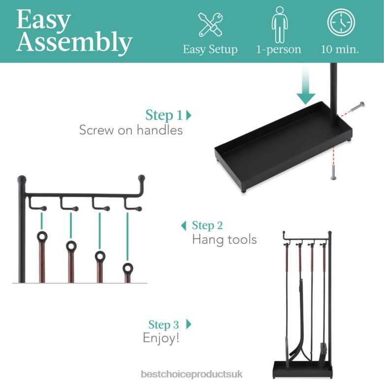 Accessory Best Choice Products5-Piece Modern Contemporary Indoor Outdoor Fireplace Antique Tool Set N62R668 Black