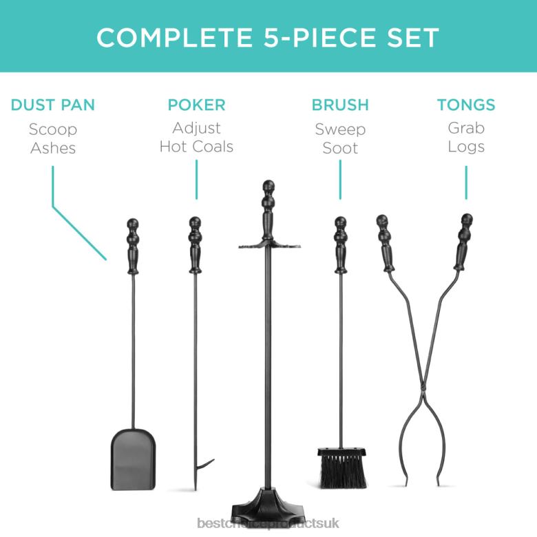 Accessory Best Choice Products5-Piece Rustic Iron Indoor Outdoor Fireplace and Firepit Tool Set w/ Stand N62R703 Black