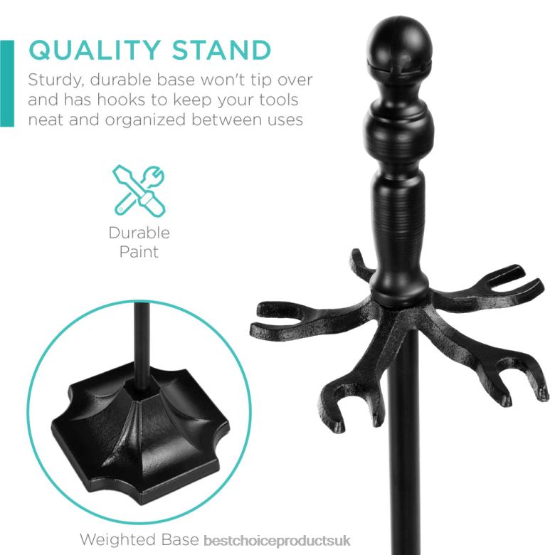 Accessory Best Choice Products5-Piece Rustic Iron Indoor Outdoor Fireplace and Firepit Tool Set w/ Stand N62R703 Black