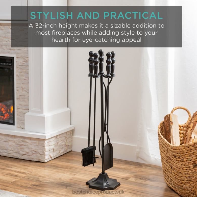 Accessory Best Choice Products5-Piece Rustic Iron Indoor Outdoor Fireplace and Firepit Tool Set w/ Stand N62R703 Black