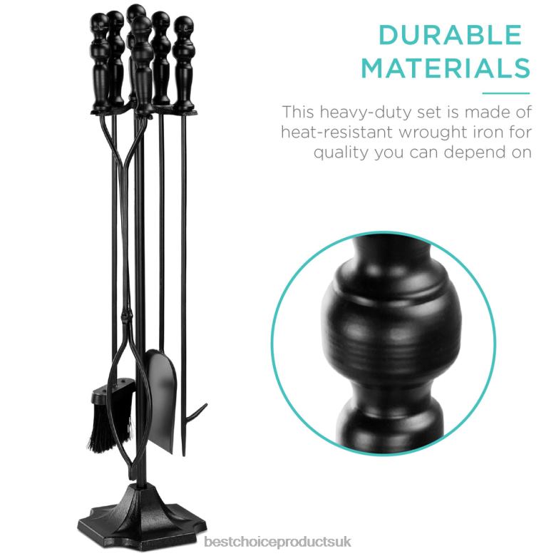 Accessory Best Choice Products5-Piece Rustic Iron Indoor Outdoor Fireplace and Firepit Tool Set w/ Stand N62R703 Black