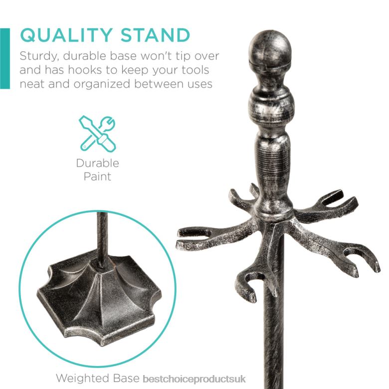 Accessory Best Choice Products5-Piece Rustic Iron Indoor Outdoor Fireplace and Firepit Tool Set w/ Stand N62R705 Pewter