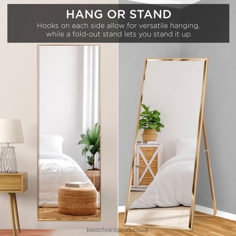 Accessory Best Choice ProductsLarge Full Length Mirror, Wall Hanging & Leaning Floor Mirror N62R651 Gold