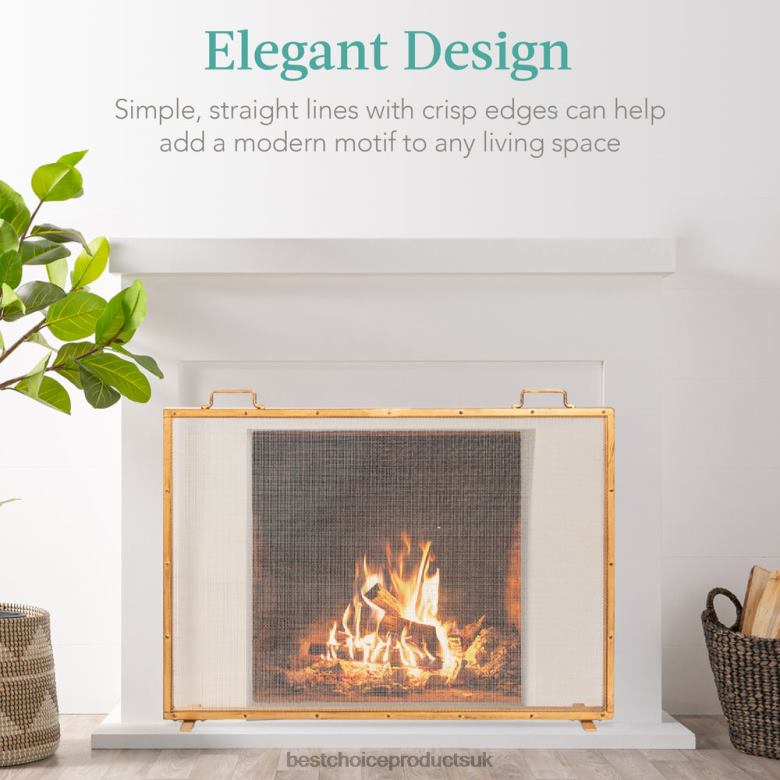 Accessory Best Choice ProductsSingle Panel Handcrafted Steel Mesh Fireplace Screen w/ Handles N62R347 Antique Gold