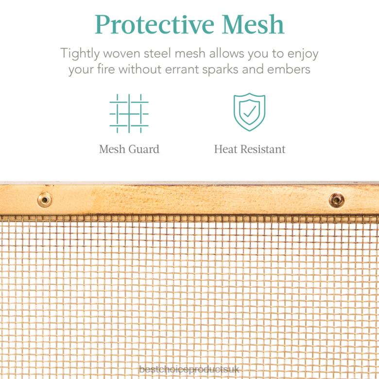 Accessory Best Choice ProductsSingle Panel Handcrafted Steel Mesh Fireplace Screen w/ Handles N62R347 Antique Gold