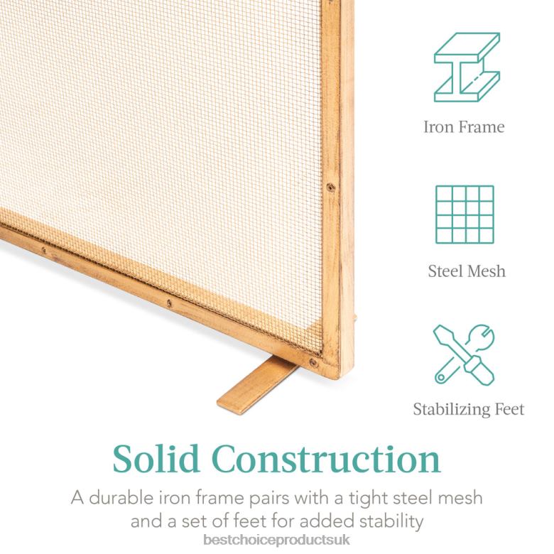 Accessory Best Choice ProductsSingle Panel Handcrafted Steel Mesh Fireplace Screen w/ Handles N62R347 Antique Gold