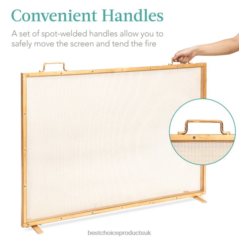 Accessory Best Choice ProductsSingle Panel Handcrafted Steel Mesh Fireplace Screen w/ Handles N62R347 Antique Gold