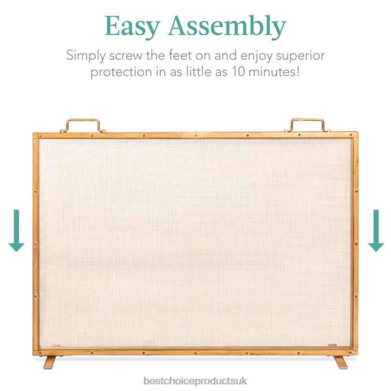 Accessory Best Choice ProductsSingle Panel Handcrafted Steel Mesh Fireplace Screen w/ Handles N62R347 Antique Gold