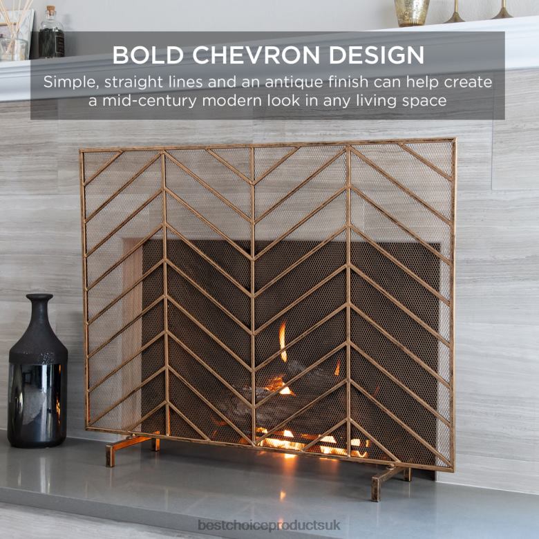 Accessory Best Choice ProductsSingle Panel Iron Chevron Fireplace Screen w/ Antique Finish N62R1230 Gold