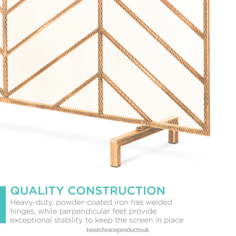Accessory Best Choice ProductsSingle Panel Iron Chevron Fireplace Screen w/ Antique Finish N62R1230 Gold