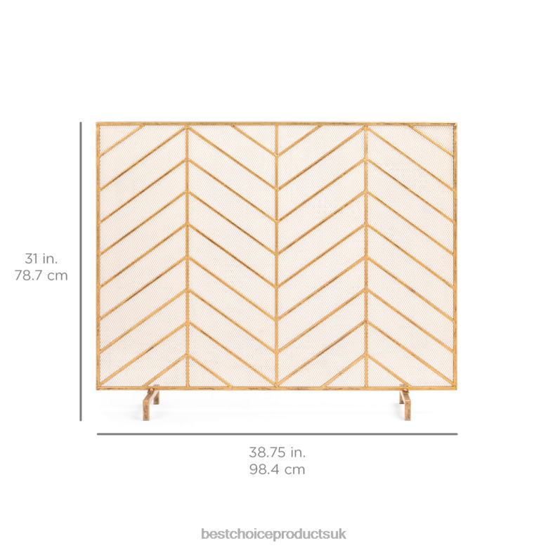 Accessory Best Choice ProductsSingle Panel Iron Chevron Fireplace Screen w/ Antique Finish N62R1230 Gold