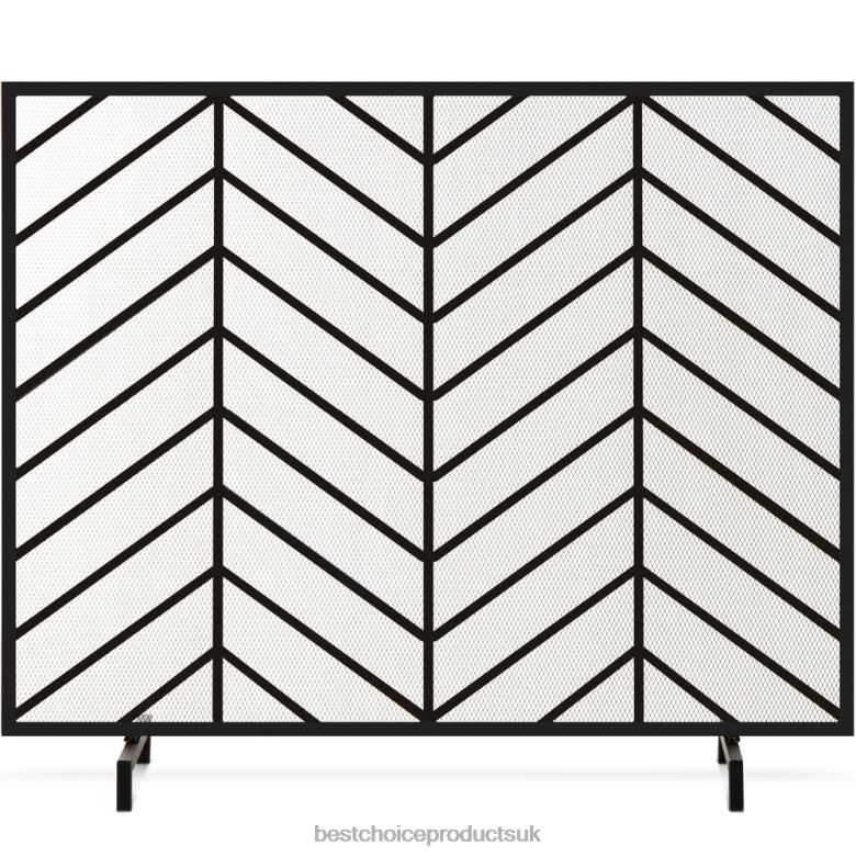 Accessory Best Choice ProductsSingle Panel Iron Chevron Fireplace Screen w/ Antique Finish N62R1231 Satin Black