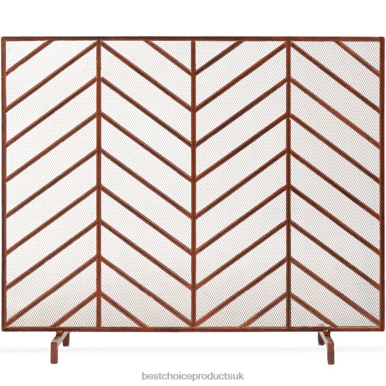 Accessory Best Choice ProductsSingle Panel Iron Chevron Fireplace Screen w/ Antique Finish N62R1233 Copper