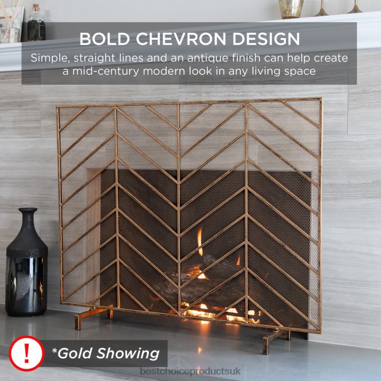 Accessory Best Choice ProductsSingle Panel Iron Chevron Fireplace Screen w/ Antique Finish N62R1233 Copper