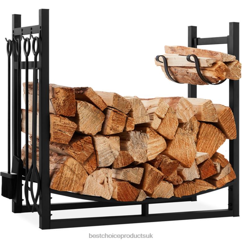 Accessory Best Choice ProductsSteel Firewood Log Storage Rack & Tool Set w/ Kindling Holder N62R678 Black