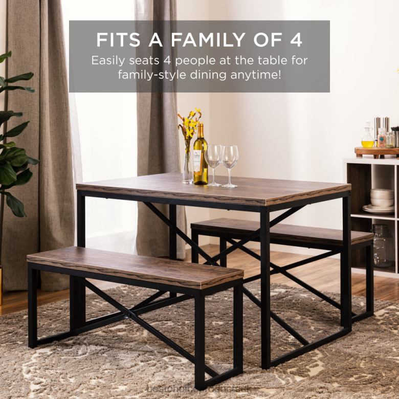 Accessory Best Choice Products3-Piece Bench Style Dining Furniture Set w/ 2 Benches, Table N62R715 Brown/Black