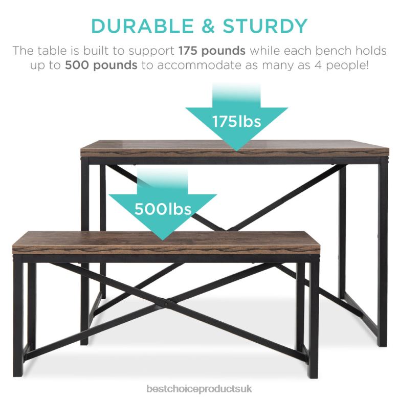 Accessory Best Choice Products3-Piece Bench Style Dining Furniture Set w/ 2 Benches, Table N62R715 Brown/Black