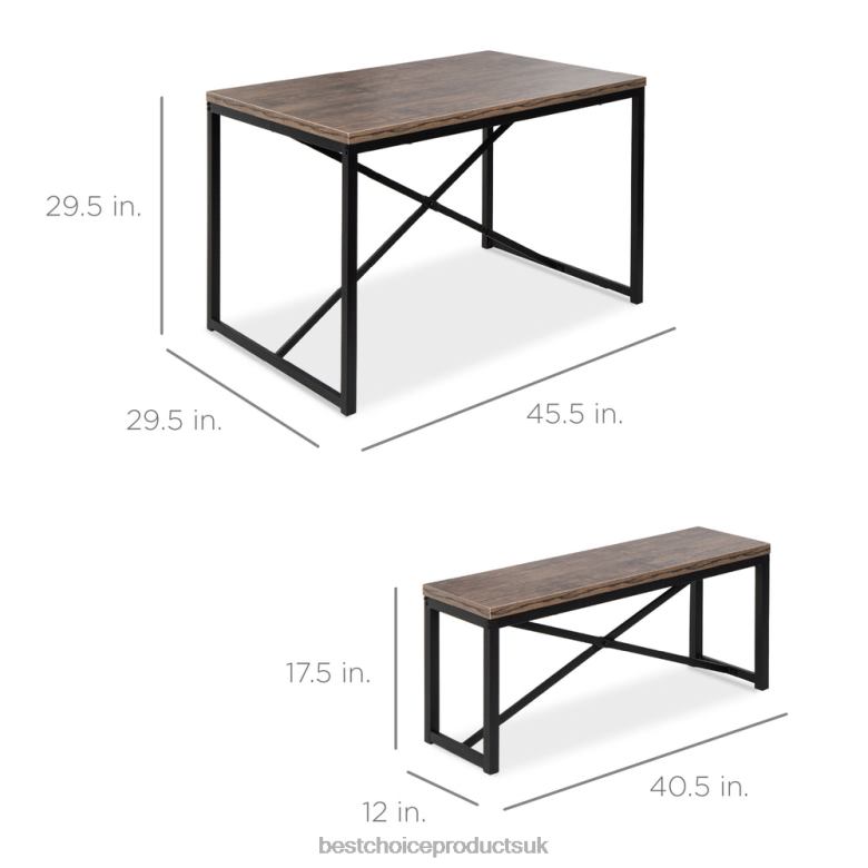 Accessory Best Choice Products3-Piece Bench Style Dining Furniture Set w/ 2 Benches, Table N62R715 Brown/Black