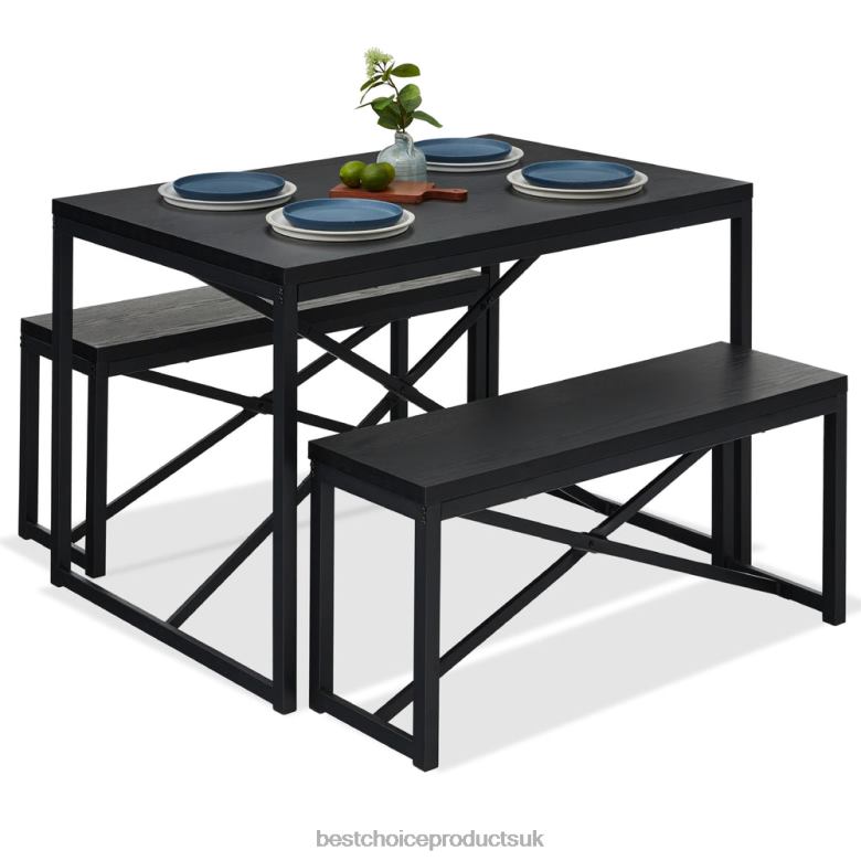 Accessory Best Choice Products3-Piece Bench Style Dining Furniture Set w/ 2 Benches, Table N62R720 Black