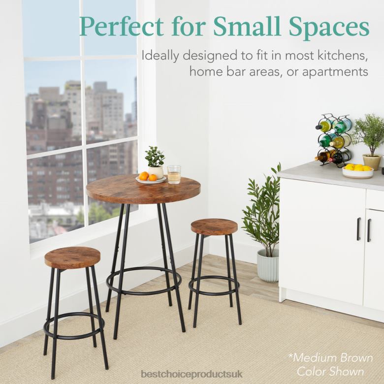 Accessory Best Choice Products3-Piece Bistro Set Modern Round Counter Height Dining Set w/ 2 Stools N62R677 Black