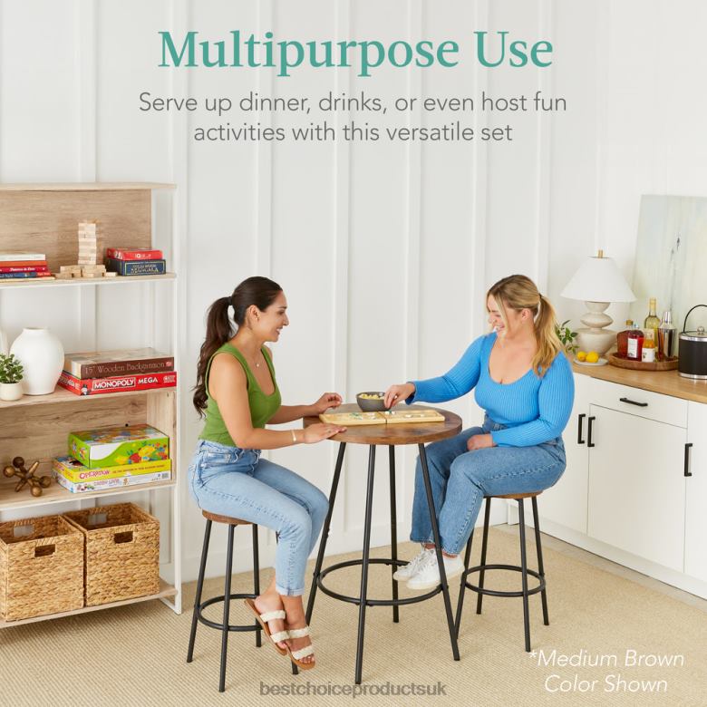 Accessory Best Choice Products3-Piece Bistro Set Modern Round Counter Height Dining Set w/ 2 Stools N62R677 Black