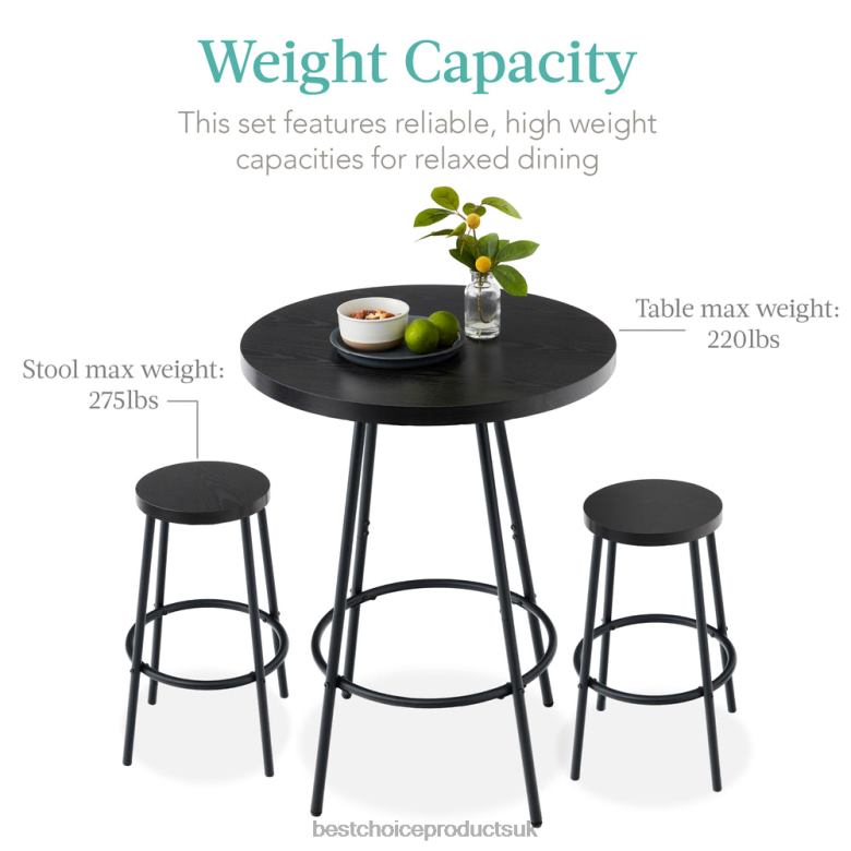 Accessory Best Choice Products3-Piece Bistro Set Modern Round Counter Height Dining Set w/ 2 Stools N62R677 Black