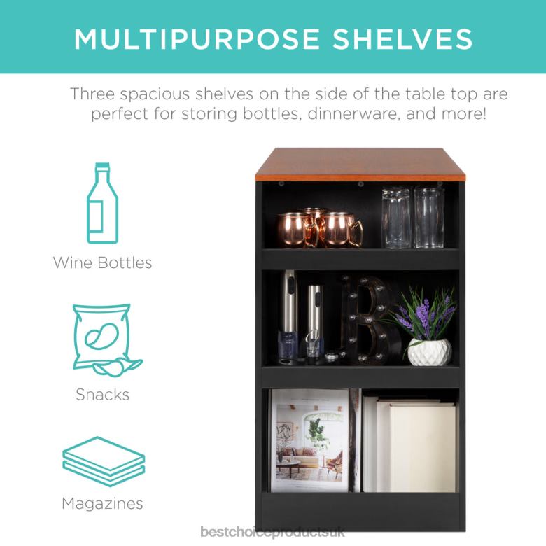 Accessory Best Choice Products3-Piece Counter Height Kitchen Dining Table Set w/ Storage Shelves N62R1222 Espresso