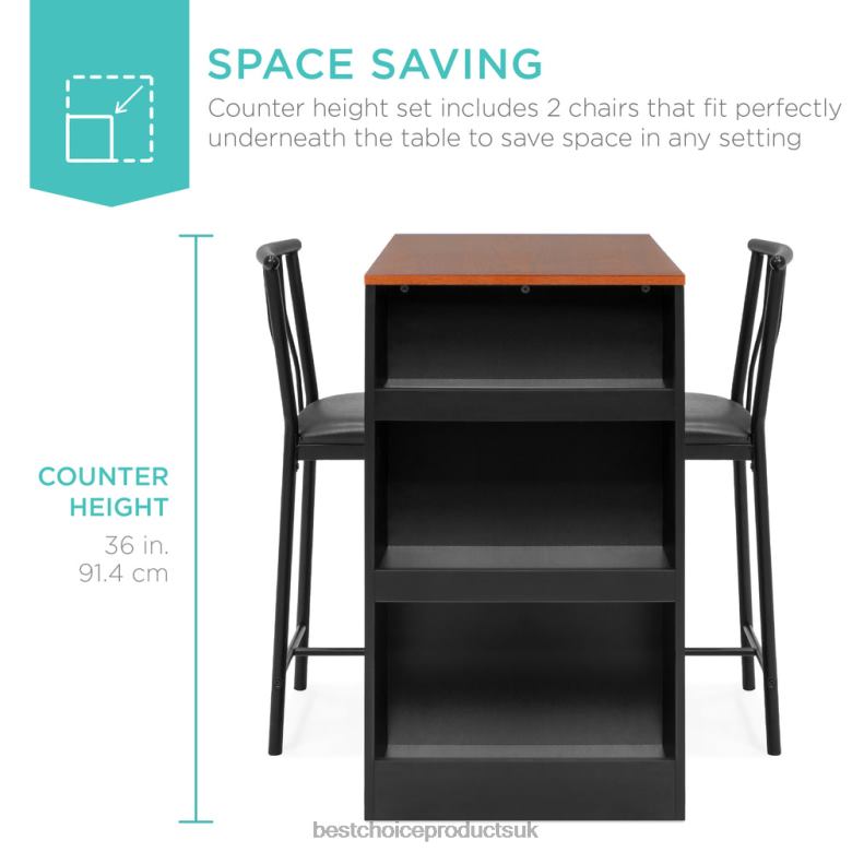 Accessory Best Choice Products3-Piece Counter Height Kitchen Dining Table Set w/ Storage Shelves N62R1222 Espresso