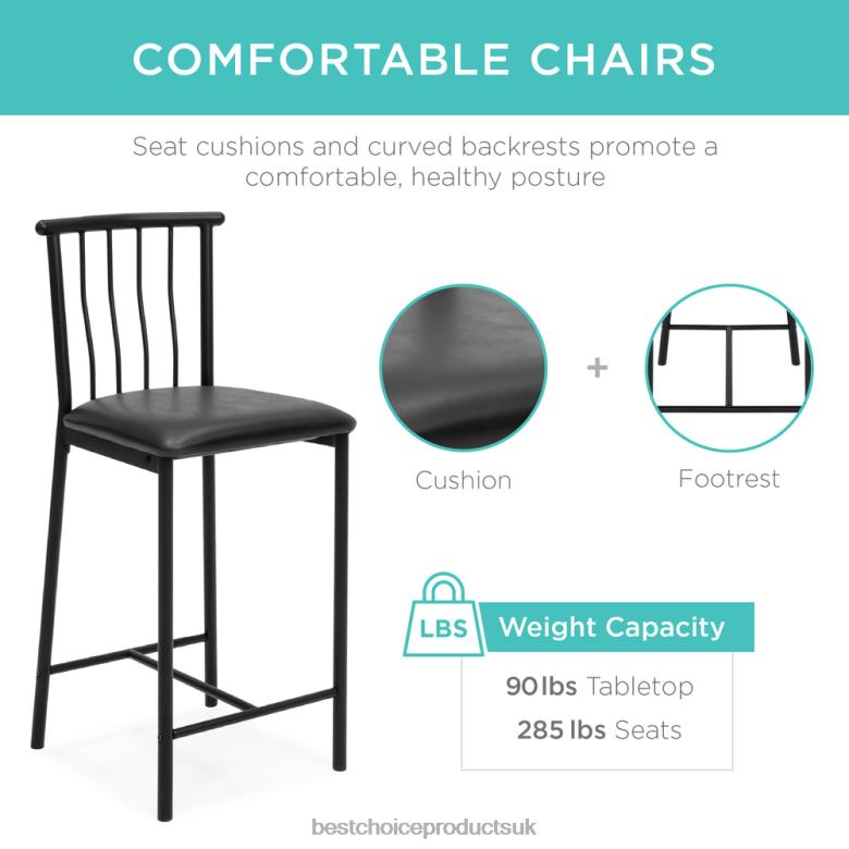 Accessory Best Choice Products3-Piece Counter Height Kitchen Dining Table Set w/ Storage Shelves N62R1222 Espresso