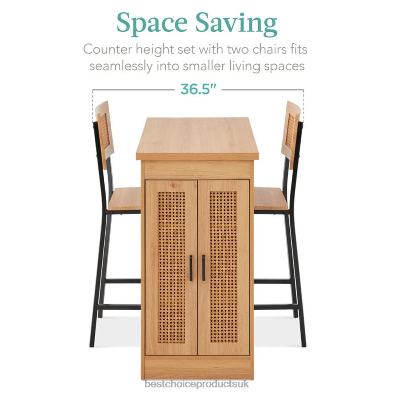 Accessory Best Choice Products3-Piece Counter Height Rattan Kitchen Dining Table Set w/ Storage Shelves N62R391 Natural