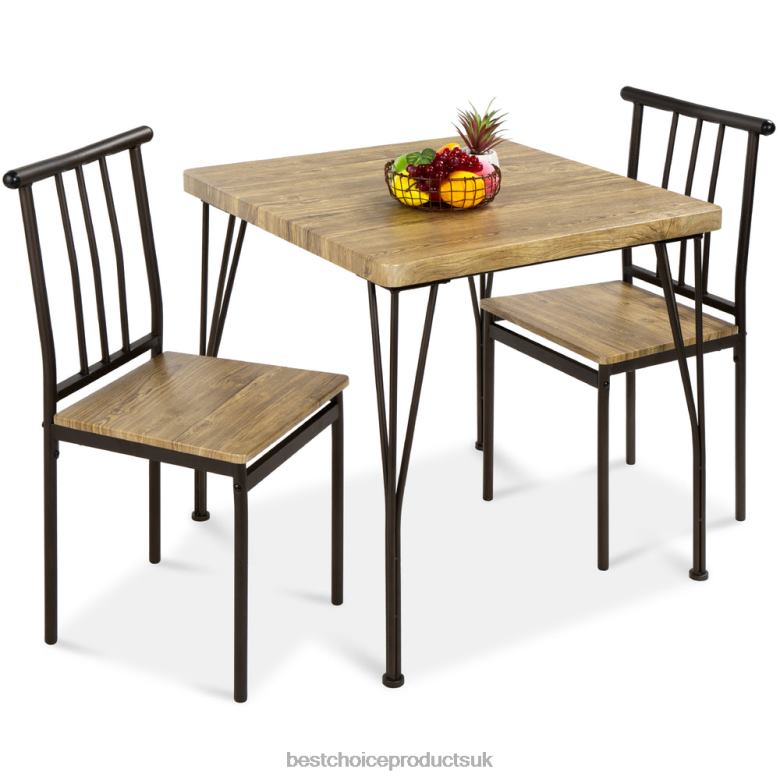 Accessory Best Choice Products3-Piece Metal Wood Square Dining Table Furniture Set w/ 2 Chairs N62R726 Brown
