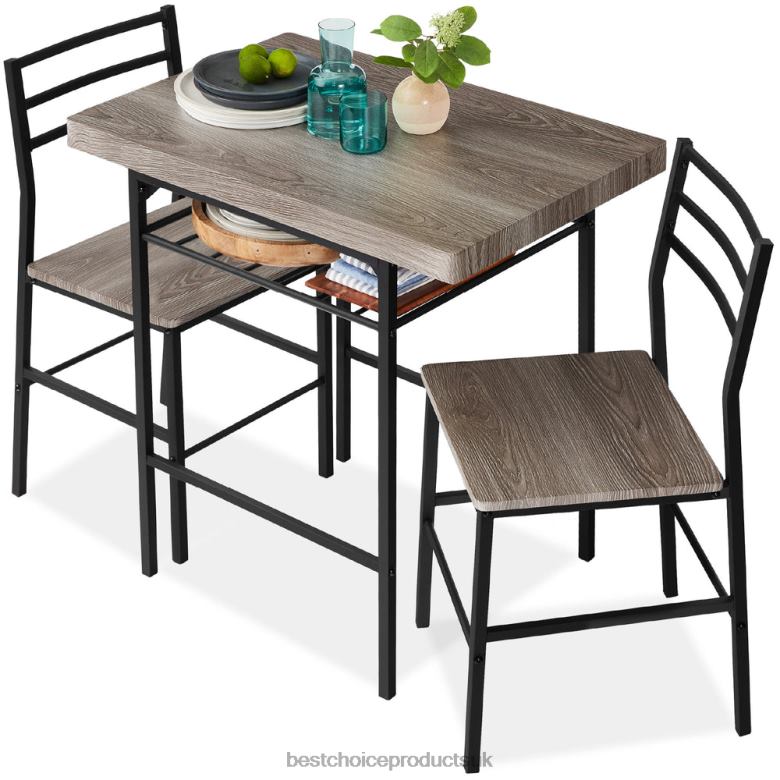 Accessory Best Choice Products3-Piece Modern Square Dining Set w/ Storage Rack N62R639 Gray