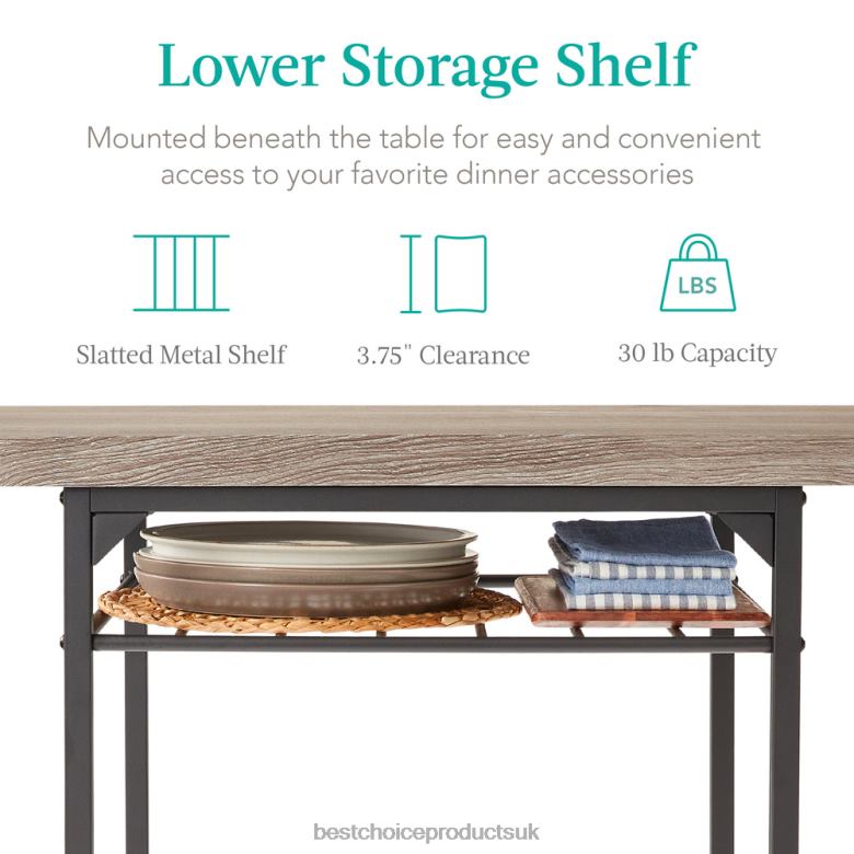 Accessory Best Choice Products3-Piece Modern Square Dining Set w/ Storage Rack N62R639 Gray