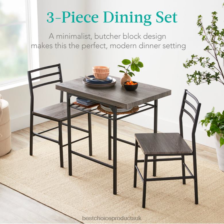 Accessory Best Choice Products3-Piece Modern Square Dining Set w/ Storage Rack N62R639 Gray