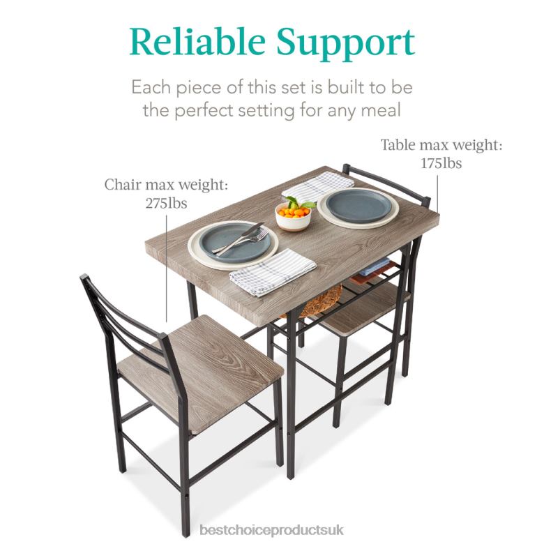 Accessory Best Choice Products3-Piece Modern Square Dining Set w/ Storage Rack N62R639 Gray