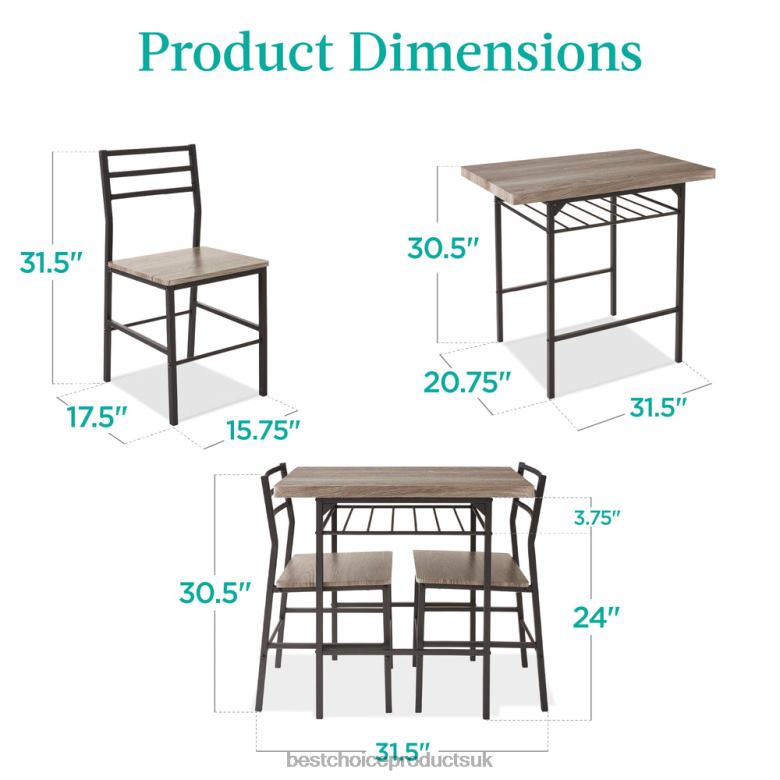 Accessory Best Choice Products3-Piece Modern Square Dining Set w/ Storage Rack N62R639 Gray