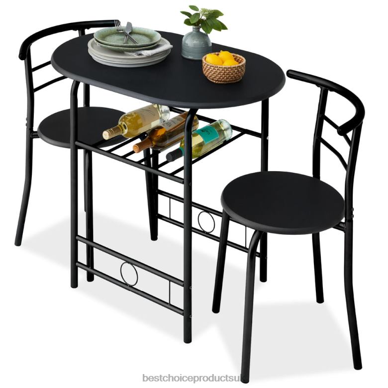 Accessory Best Choice Products3-Piece Wooden Table & Chairs Dining Set w/ Lower Storage Shelf N62R1257 Black