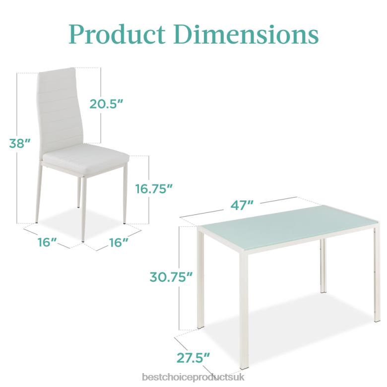 Accessory Best Choice Products5-Piece Dining Table Set w/ Glass Top, Leather Chairs N62R665 White