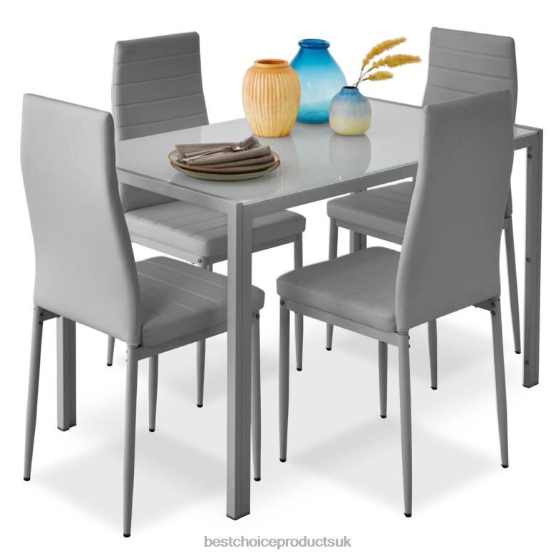 Accessory Best Choice Products5-Piece Dining Table Set w/ Glass Top, Leather Chairs N62R666 Gray