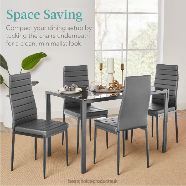 Accessory Best Choice Products5-Piece Dining Table Set w/ Glass Top, Leather Chairs N62R666 Gray
