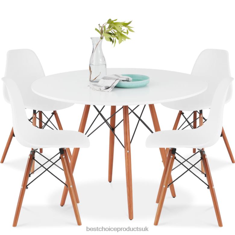Accessory Best Choice Products5-Piece Mid-Century Modern Dining Set w/ 4 Chairs, Wooden Legs, Metal Frame N62R1219 Brown/White