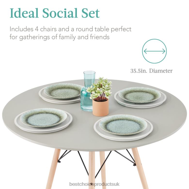 Accessory Best Choice Products5-Piece Mid-Century Modern Dining Set w/ 4 Chairs, Wooden Legs, Metal Frame N62R1221 Brown/Gray