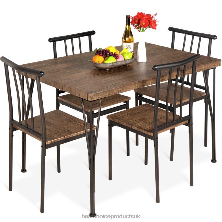 Accessory Best Choice Products5-Piece Modern Metal and Wood Dining Table Furniture Set w/ 4 Chairs N62R742 Drift Brown