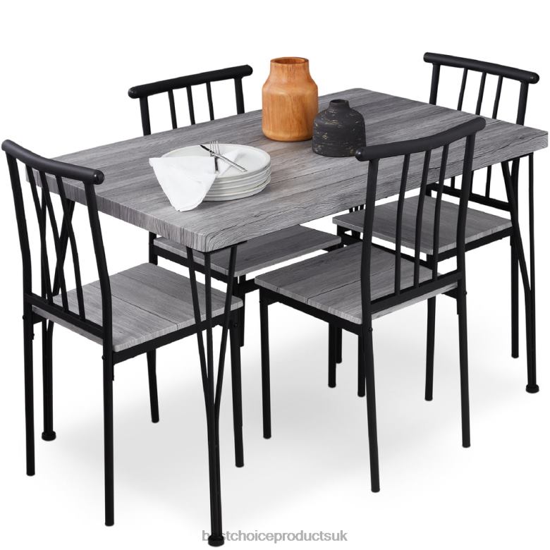 Accessory Best Choice Products5-Piece Modern Metal and Wood Dining Table Furniture Set w/ 4 Chairs N62R743 Gray